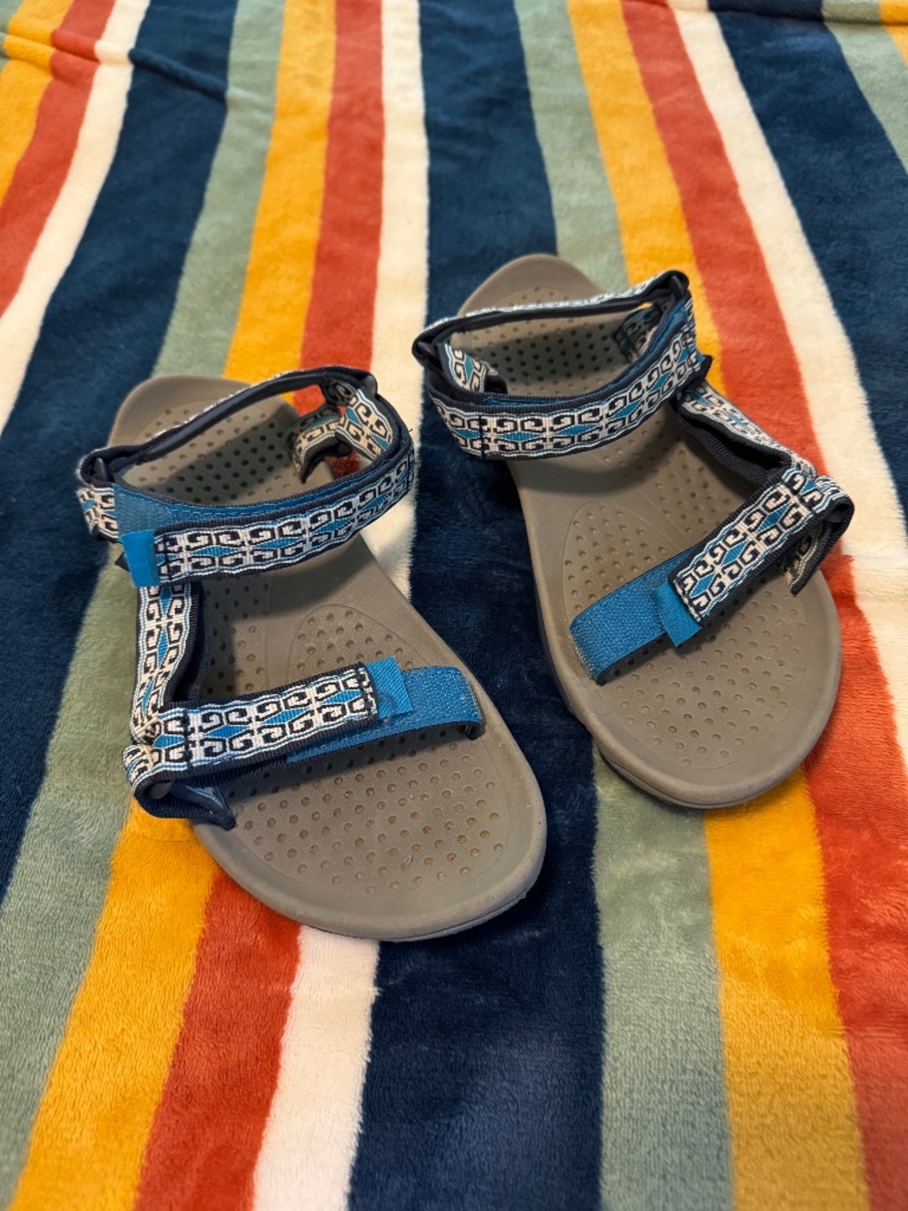 Gray and Blue Teva Sandals
